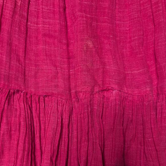 Vtg Y2K Fuchsia Pink Embroidered Trim A-Line Boho Tiered Maxi Circle Skirt XL - Picture 4 of 4